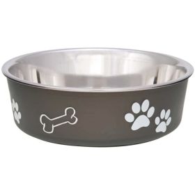 Stainless Steel & Espresso Dish with Rubber Base By Loving Pets - Medium - 6.75" Diameter