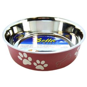 Stainless Steel & Merlot Dish with Rubber Base By Loving Pets - Large - 8.5" Diameter