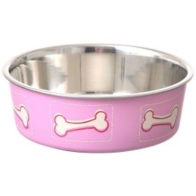 Stainless Steel & Coastal Pink Bella Bowl With Rubber Base  By Loving Pets - Small (1.25 Cups)